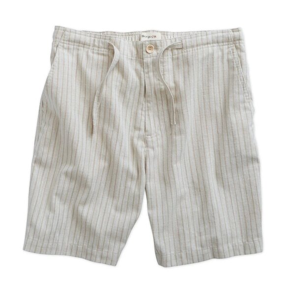 Borgo 28 Sand Striped Linen Blend Drawstring Shorts